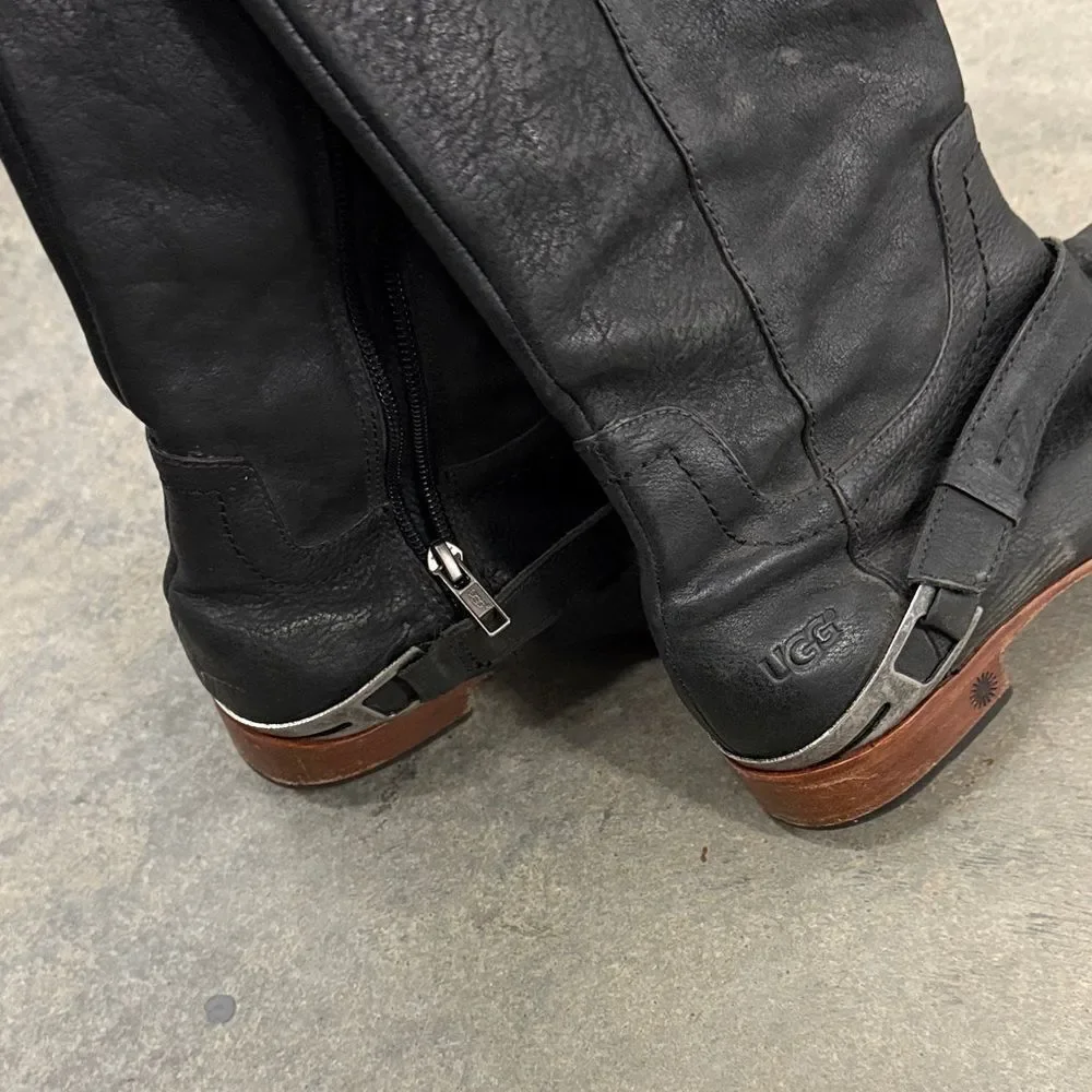 UGG Black Leather Knee-High riding Boots